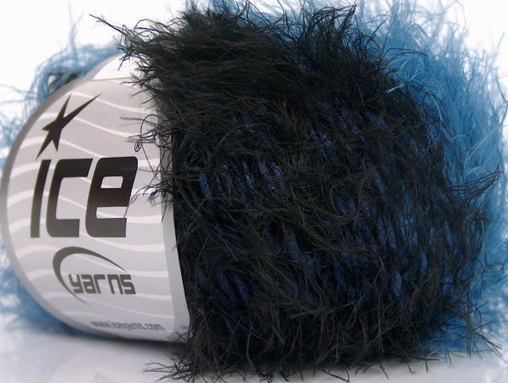 Lot of 8 Skeins ICE SALE EYELASH BLEND Hand Knitting Yarn Turquoise Black