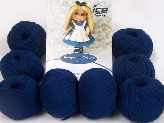 Lot of 8 Skeins Ice Yarns AMIGURUMI COTTON 25 (50% Cotton) Yarn Navy