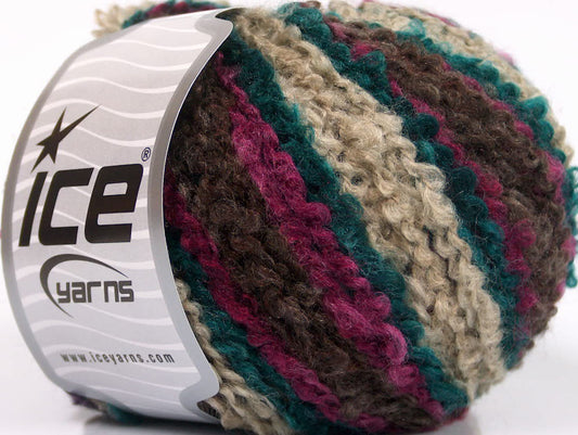 Lot of 8 Skeins ICE BOUCLE WOOL WORSTED (40% Wool) Yarn Maroon Fuchsia Turquoise Beige