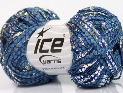 Lot of 8 Skeins Ice Yarns COTONE ARGENTO (40% Cotton) Yarn Blue Silver