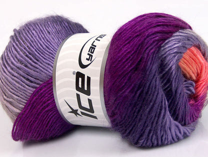 Lot of 4 x 100gr Skeins ICE RAINBOW Yarn Purple Lilac Grey Salmon