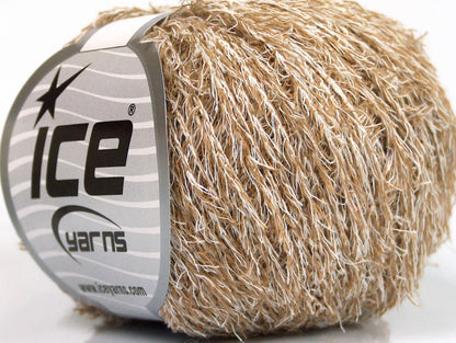 Lot of 8 Skeins Ice Yarns SALE EYELASH (50% Cotton) Yarn Light Brown White