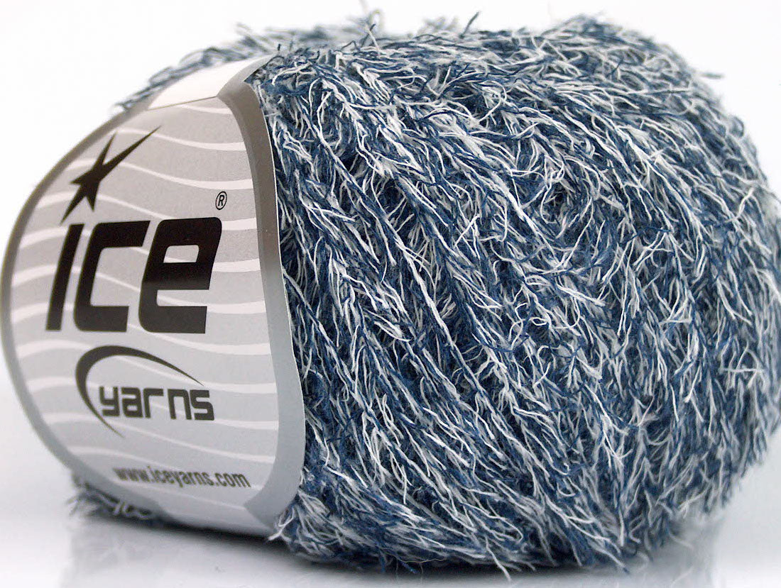 Lot of 8 Skeins Ice Yarns SALE EYELASH (50% Cotton) Yarn Blue White