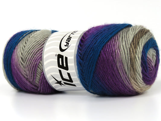 Lot of 4 x 100gr Skeins Ice Yarns RAINBOW Yarn Navy Purple Brown Grey
