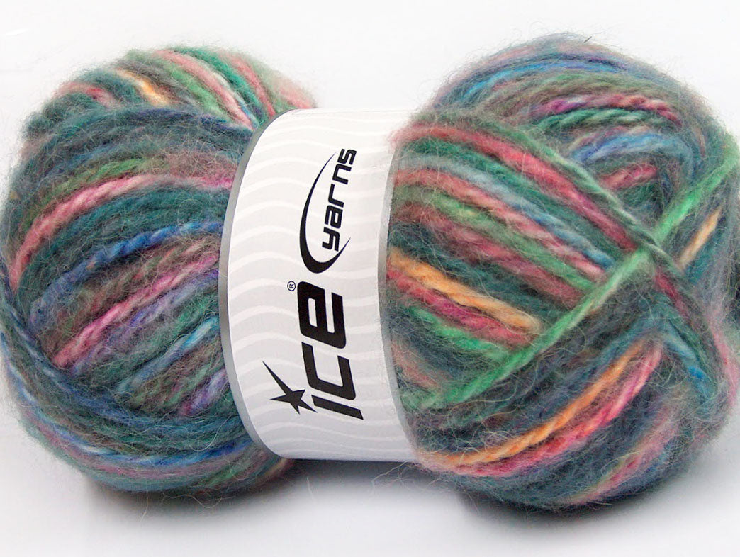 Lot of 2 x 150gr Skeins Ice Yarns SuperBulky ALPINE ANGORA COLOR (30% Angora) Yarn Teal Green Pink Blue Gold