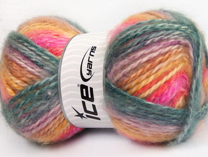 Lot of 2 x 150gr Skeins Ice Yarns SuperBulky ALPINE ANGORA COLOR (30% Angora) Yarn Teal Lilac Pink Gold