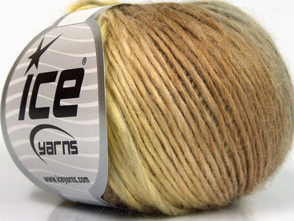 Lot of 8 Skeins ICE WOOL CORD LIGHT (50% Wool) Hand Knitting Yarn Camel Cream