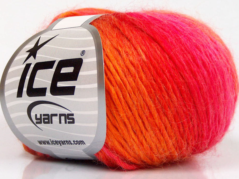 Lot of 8 Skeins ICE WOOL CORD LIGHT (50% Wool) Yarn Fuchsia Orange Gold