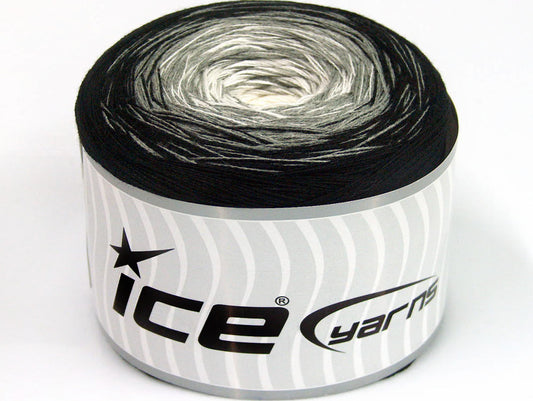 Lot of 2 x 150gr Skeins Ice Yarns CAKES COTTON FINE (50% Cotton) Yarn Black Grey White