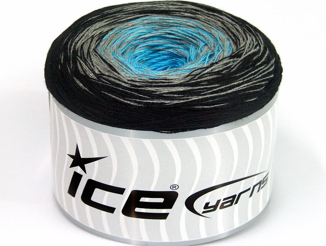 Lot of 2 x 150gr Skeins Ice Yarns CAKES COTTON FINE (50% Cotton) Yarn Black Grey Turquoise