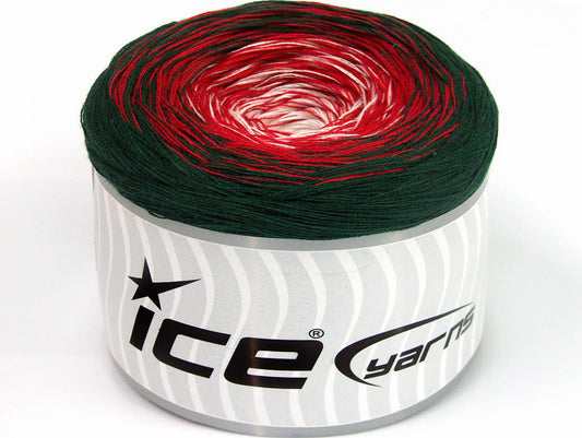 Lot of 2 x 150gr Skeins Ice Yarns CAKES COTTON FINE (50% Cotton) Yarn Dark Green Red White