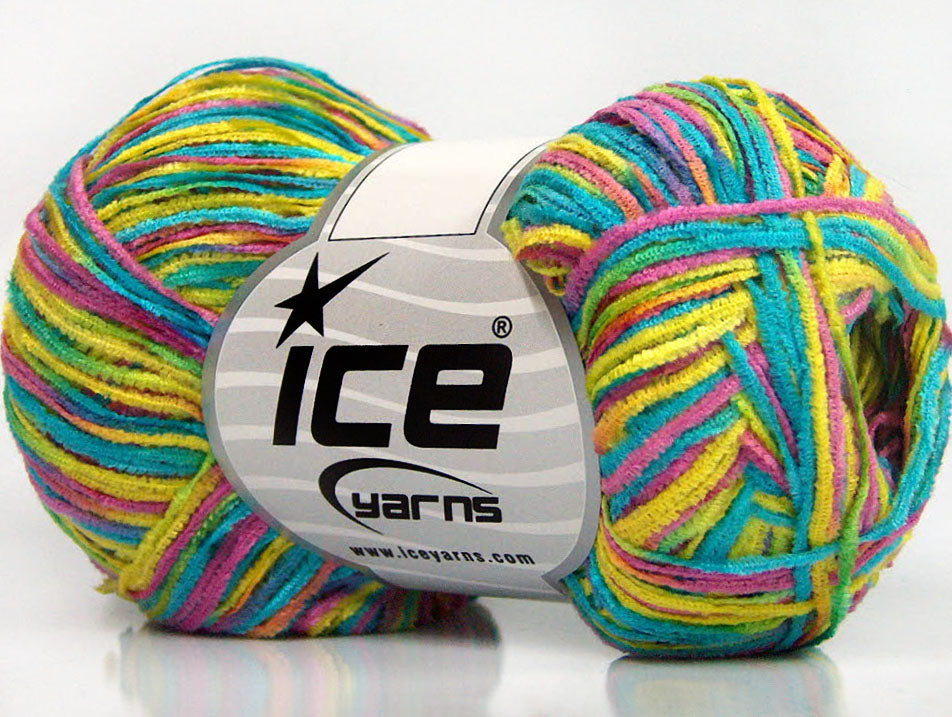 Lot of 8 Skeins Ice Yarns THIN CHENILLE Yarn Fuchsia Turquoise Green Yellow