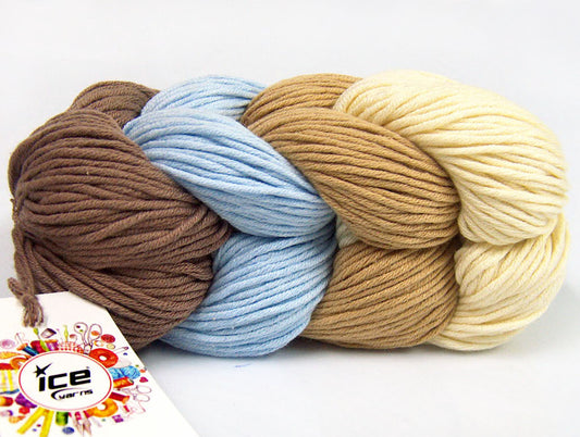 Lot of 2 x 100gr Skeins Ice Yarns ART COLOR COTTON (50% Cotton) Yarn Camel Light Blue Light Brown Cream
