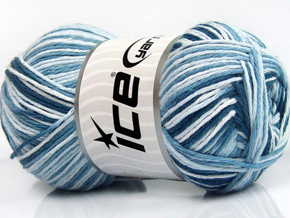 Lot of 4 x 100gr Skeins Ice Yarns NATURAL COTTON COLOR (100% Cotton) Yarn Blue Shades White