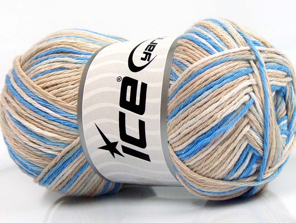Lot of 4 x 100gr Skeins Ice Yarns NATURAL COTTON COLOR (100% Cotton) Yarn Blue Beige Cream