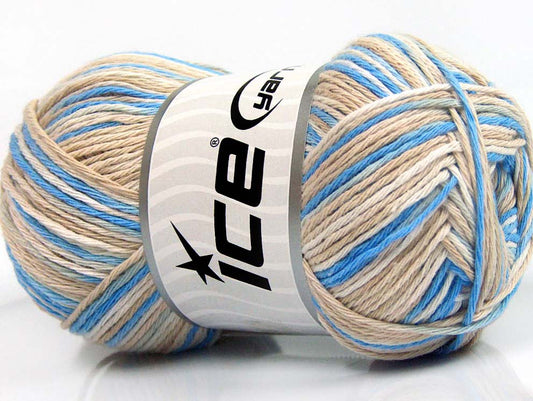Lot of 4 x 100gr Skeins Ice Yarns NATURAL COTTON COLOR (100% Cotton) Yarn Blue Beige Cream