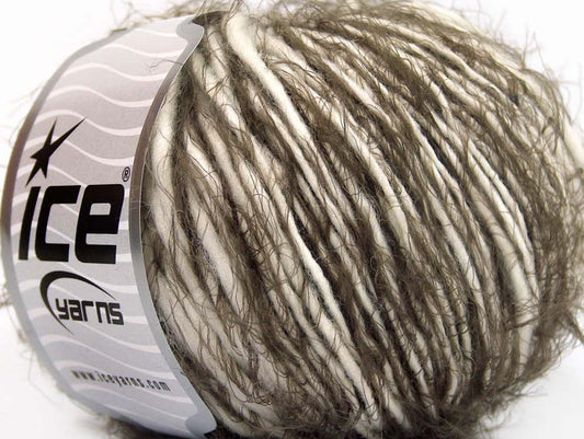 Lot of 8 Skeins Ice Yarns SALE EYELASH BLEND (30% Wool) Yarn White Brown