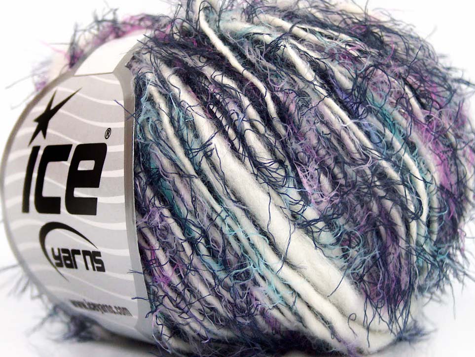 Lot of 8 Skeins ICE SALE EYELASH BLEND (30% Wool) Yarn White Turquoise Fuchsia