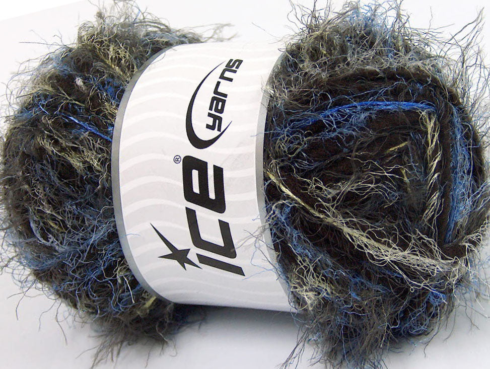Lot of 4 x 100gr Skeins Ice Yarns TECHNO WOOL SUPERBULKY (30% Wool) Yarn Blue Yellow Dark Brown