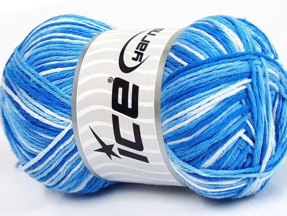 Lot of 4 x 100gr Skeins Ice Yarns NATURAL COTTON COLOR (100% Cotton) Yarn Blue Shades