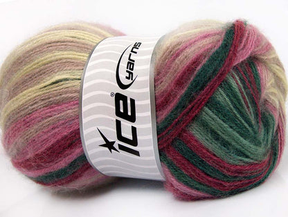 Lot of 4 x 100gr Skeins Ice Yarns MOHAIR MAGIC (20% Mohair 20% Wool) Yarn Pink shades Dark Cream Dark Green