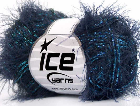 Lot of 8 Skeins Ice Yarns SALE EYELASH BLEND (50% Viscose) Yarn Dark Navy Turquoise