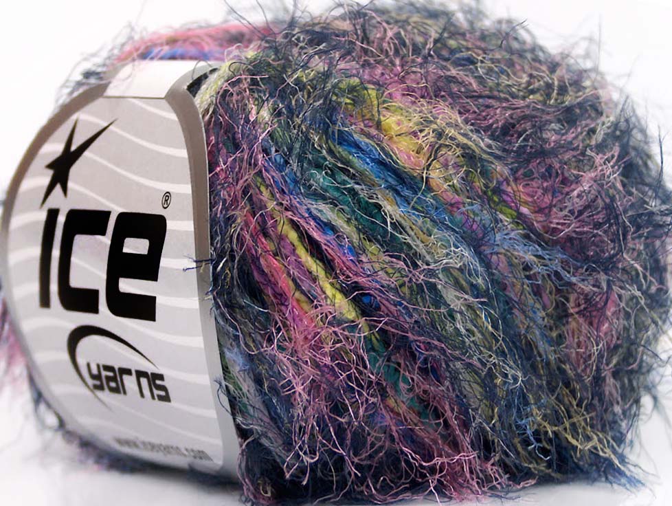 Lot of 8 Skeins Ice Yarns TECHNO PUFFY Yarn Dark Navy Blue Light Green Pink Yellow