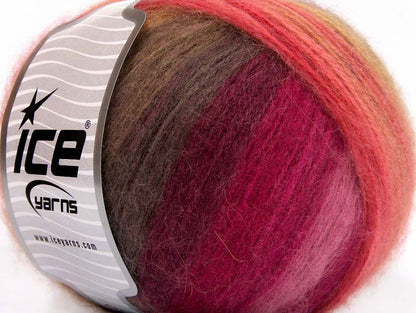 Lot of 4 x 100gr Skeins Ice Yarns ANGORA DESIGN (20% Angora 20% Wool) Yarn Pink Shades Brown Shades Red
