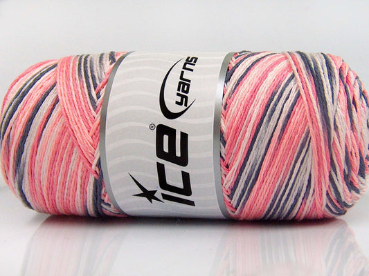 Lot of 2 x 200gr Skeins Ice Yarns SAVER COLOR LIGHT Yarn Salmon Shades White Grey