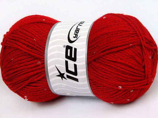 Lot of 4 x 100gr Skeins Ice Yarns CHAIN PAILLETTE (2% Paillette) Yarn Red