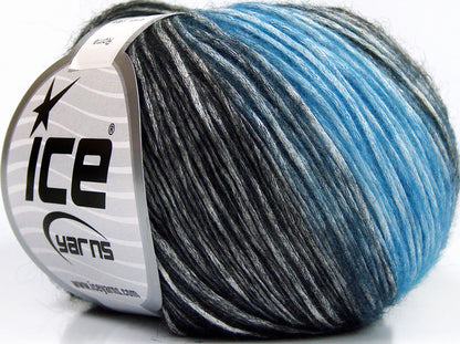 Lot of 6 Skeins Ice Yarns ROMA (26% Wool 74% Modal) Yarn Blue Black