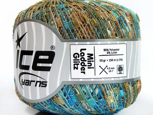 Lot of 6 Skeins Ice Yarns Trellis MINI LADDER GLITZ Yarn Blue Shades Bronze