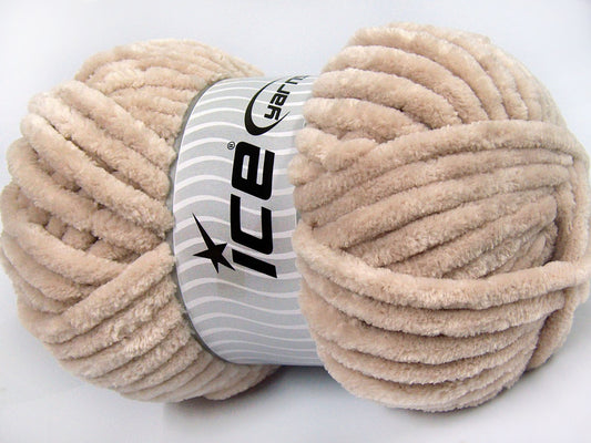 Lot of 2 x 200gr Skeins Ice Yarns CHENILLE SUPERBULKY (100% MicroFiber) Yarn Light Beige