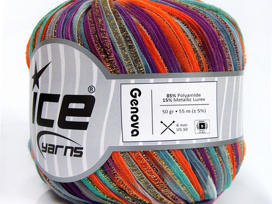 Lot of 6 Skeins Ice Yarns GENOVA Hand Knitting Yarn Purple Orange Turquoise