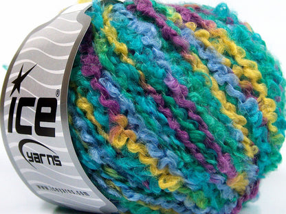 Lot of 8 Skeins Ice Yarns BOUCLE WOOL BULKY (35% Wool) Yarn Green Shades Purple Light Blue