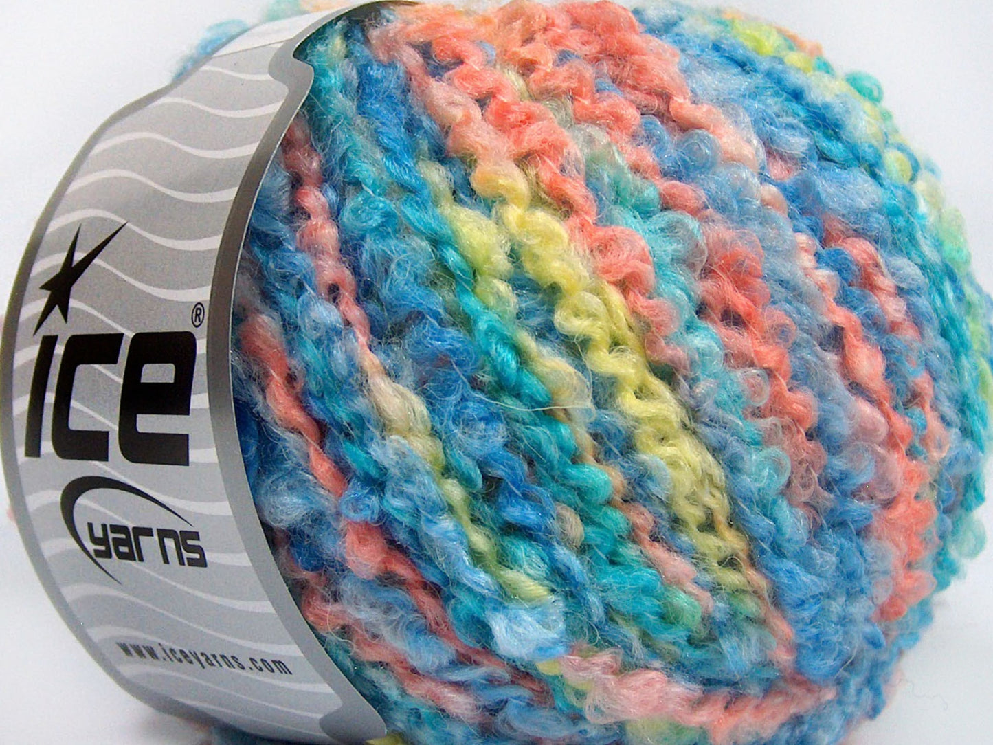 Lot of 8 Skeins Ice Yarns BOUCLE WOOL BULKY (35% Wool) Yarn Blue Shades Salmon Light Yellow
