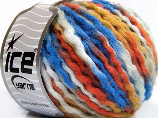 Lot of 8 Skeins Ice Yarns WOOL SUPERBULKY COLOR (30% Wool 10% Mohair) Yarn Blue White Orange Gold