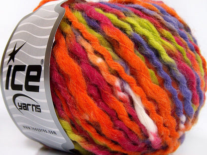 Lot of 8 Skeins Ice Yarns WOOL SUPERBULKY COLOR (30% Wool 10% Mohair) Yarn Green Orange Purple Fuchsia