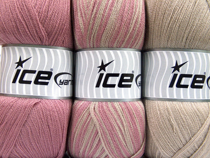 Lot of 3 x 100gr Skeins Ice Yarns BABY OMBRE Yarn Light Camel Orchid
