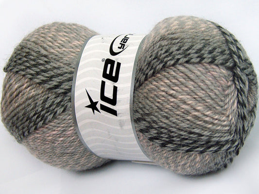 Lot of 4 x 100gr Skeins Ice Yarns PUZZLE WOOL (50% Wool) Yarn Grey Shades Pink