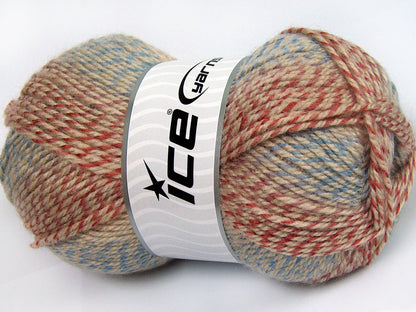 Lot of 4 x 100gr Skeins Ice Yarns PUZZLE WOOL (50% Wool) Yarn Blue Camel Salmon Shades Copper