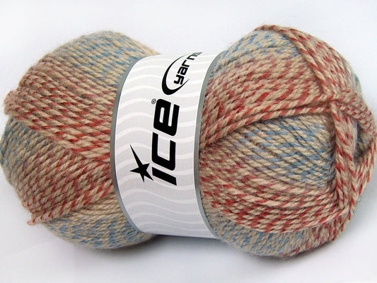 Lot of 4 x 100gr Skeins Ice Yarns PUZZLE WOOL (50% Wool) Yarn Blue Camel Salmon Shades Copper