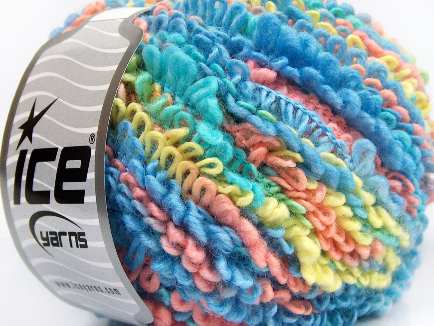 Lot of 4 x 100gr Skeins Ice Yarns BOUCLERON COLOR (40% Wool) Yarn Blue Turquoise Yellow Pink
