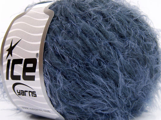 Lot of 8 Skeins Ice Yarns SALE EYELASH (30% Wool) Hand Knitting Yarn Dark Blue