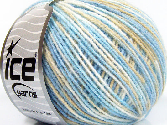 Lot of 8 Skeins Ice Yarns WOOL LIGHT (50% Wool) Yarn Blue Shades White Camel