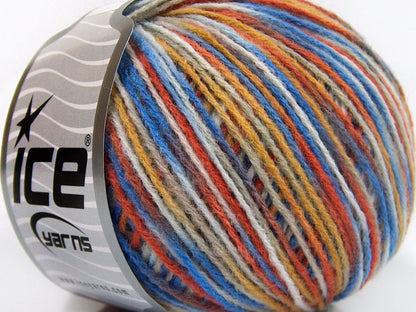 Lot of 8 Skeins Ice Yarns WOOL LIGHT (50% Wool) Yarn Orange Blue White Camel