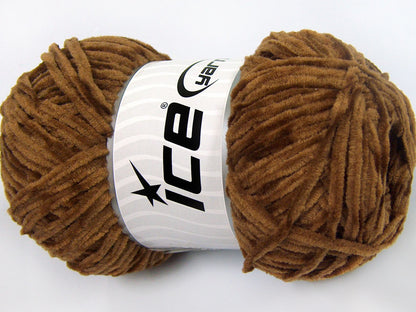Lot of 4 x 100gr Skeins Ice Yarns CHENILLE LIGHT 100 (100% MicroFiber) Yarn Light Brown