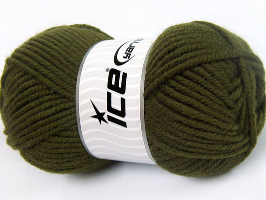 Lot of 4 x 100gr Skeins Ice Yarns WOOL CHUNKY (30% Wool) Yarn Dark Khaki
