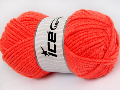 Lot of 4 x 100gr Skeins Ice Yarns WOOL CHUNKY (30% Wool) Yarn Neon Orange