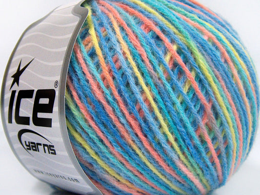 Lot of 8 Skeins Ice Yarns WOOL LIGHT (50% Wool) Yarn Turquoise Shades Light Green Light Salmon